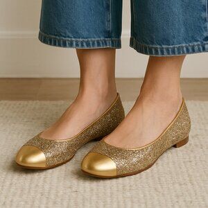 Giuseppe Zanotti Gold Glitter Malika Cap Toe Flats with Box